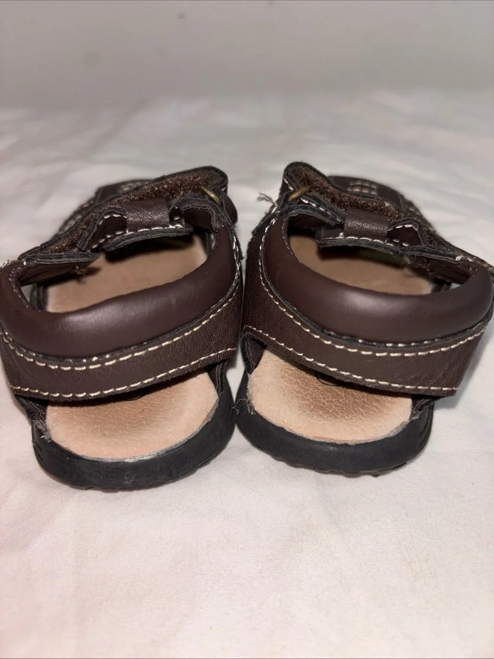 Baby  Brown Closed-Toe Leather-Look Sandals. 7/20